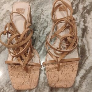 Louise et Cie Cork and Tan Lace-Up Sandals
